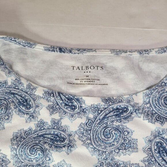 Talbots Women Blue Paisley Print Casual Cotton Blend 3/4 Sleeve Top Size M - Picture 2 of 8